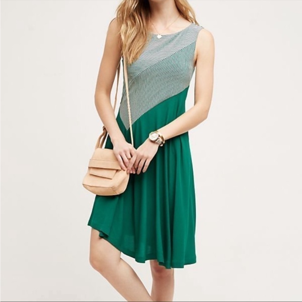 Maeve Anthropologie Cameron Dress, Green Stripe, Size S
